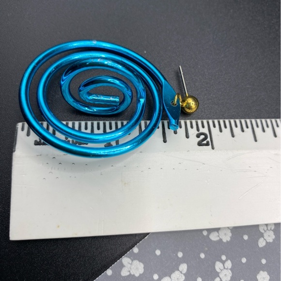 Blue Metal Spirals Long Dangle Post Pierced Earrings - Picture 3 of 7